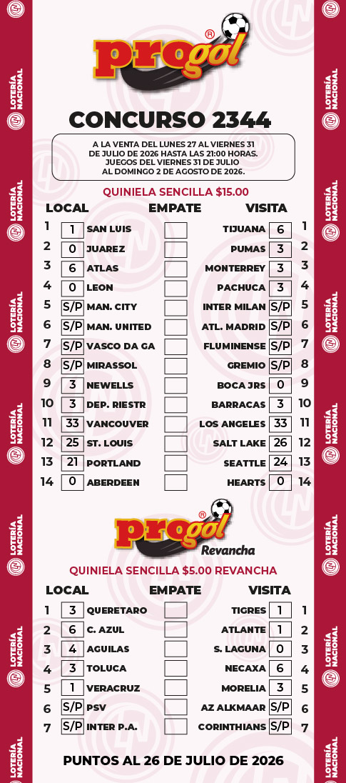 progol 2342 Progol 2342 quiniela oficial